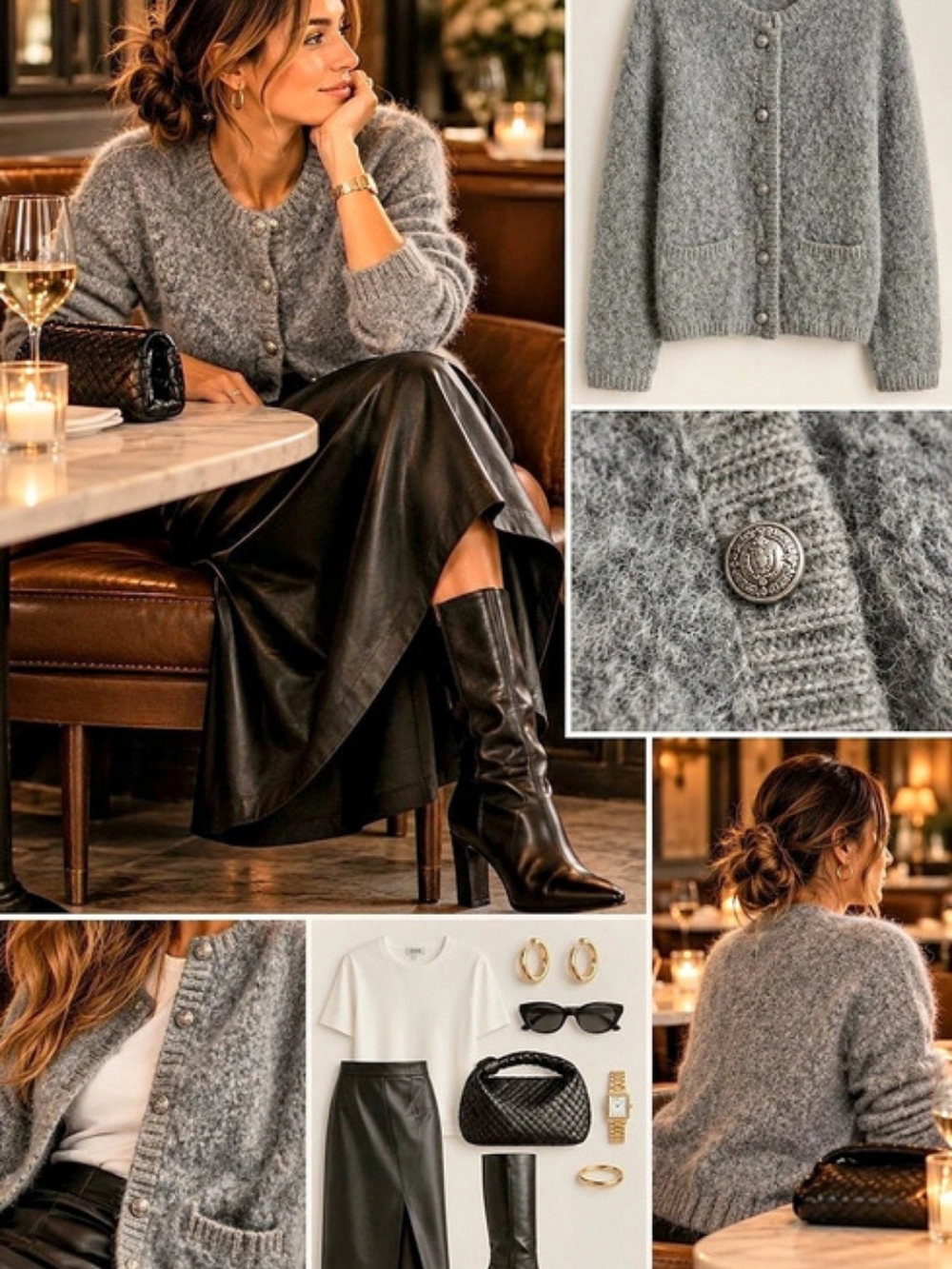 H&M Premium Gray Mohair Wool Blend Fuzzy Cardigan Silver Buttons Size S New
